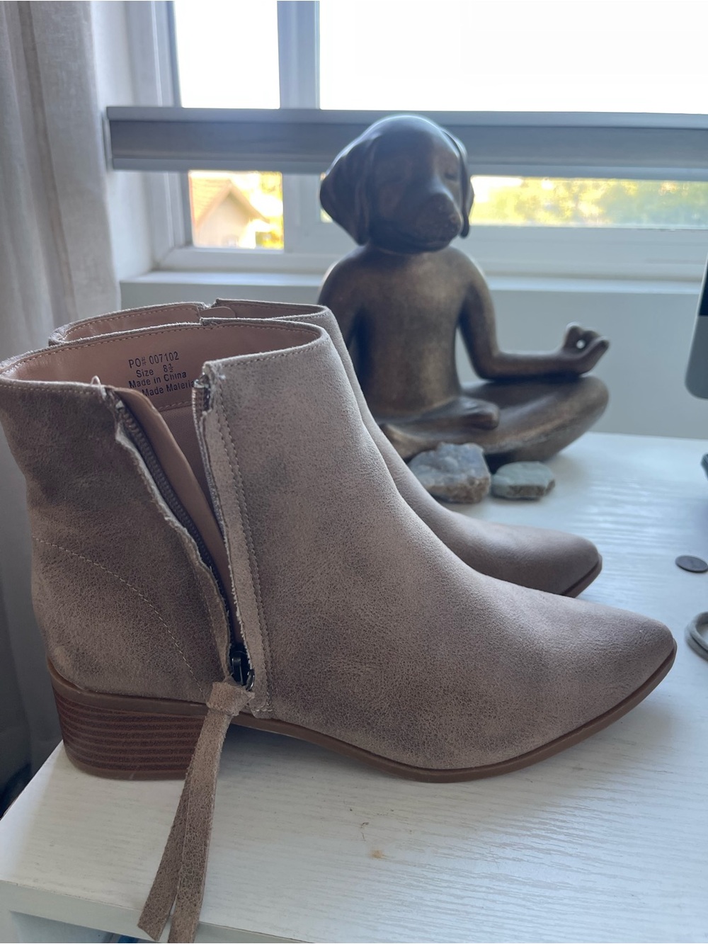 Women's Taupe Suede Ankle Booties with Side Zip Tassel